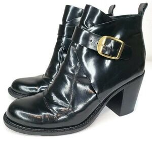 Arrichi Anthropologie Booties Black Patent Leather Heel Boots Womens Size 7 B
